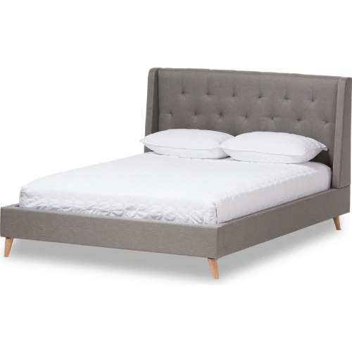 Adelaide Eastern King Platform Bed in Tufted Light Gray Fabric